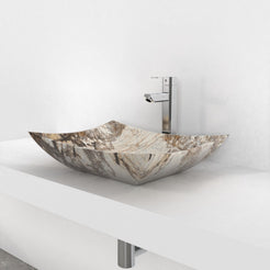 Shachi Pandora Blanc Quartzite vessel sink, countertop hero lifestyle view