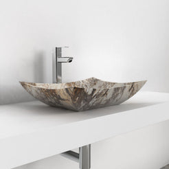 Shachi Pandora Blanc Quartzite vessel sink, opposite countertop angle