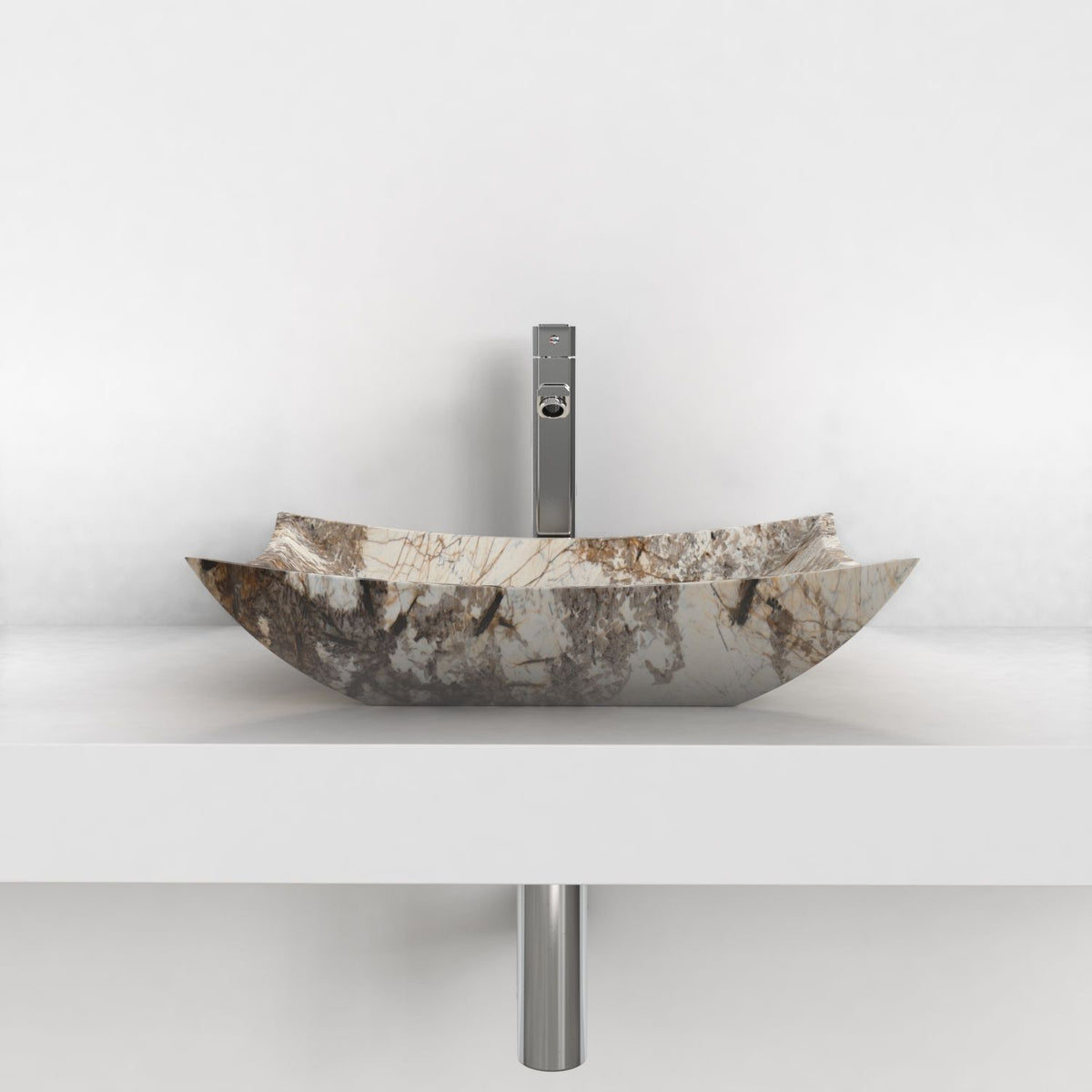Shachi Pandora Blanc Quartzite vessel sink, complete exterior profile