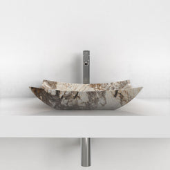 Shachi Pandora Blanc Quartzite vessel sink, complete exterior profile