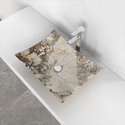 Shachi Pandora Blanc Quartzite vessel sink, interior and material detail