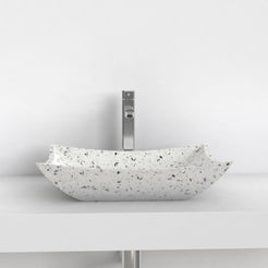 Shachi white terrazzo vessel sink, complete exterior profile
