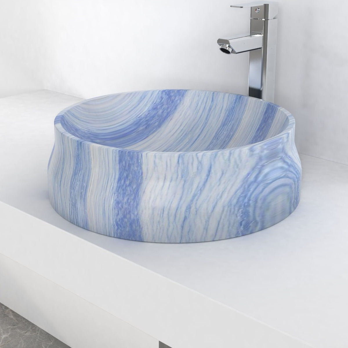 Shada Azura Blue Quartzite Vessel Sink, countertop hero lifestyle view