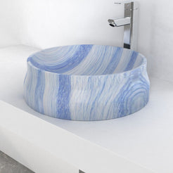 Shada Azura Blue Quartzite Vessel Sink, countertop hero lifestyle view
