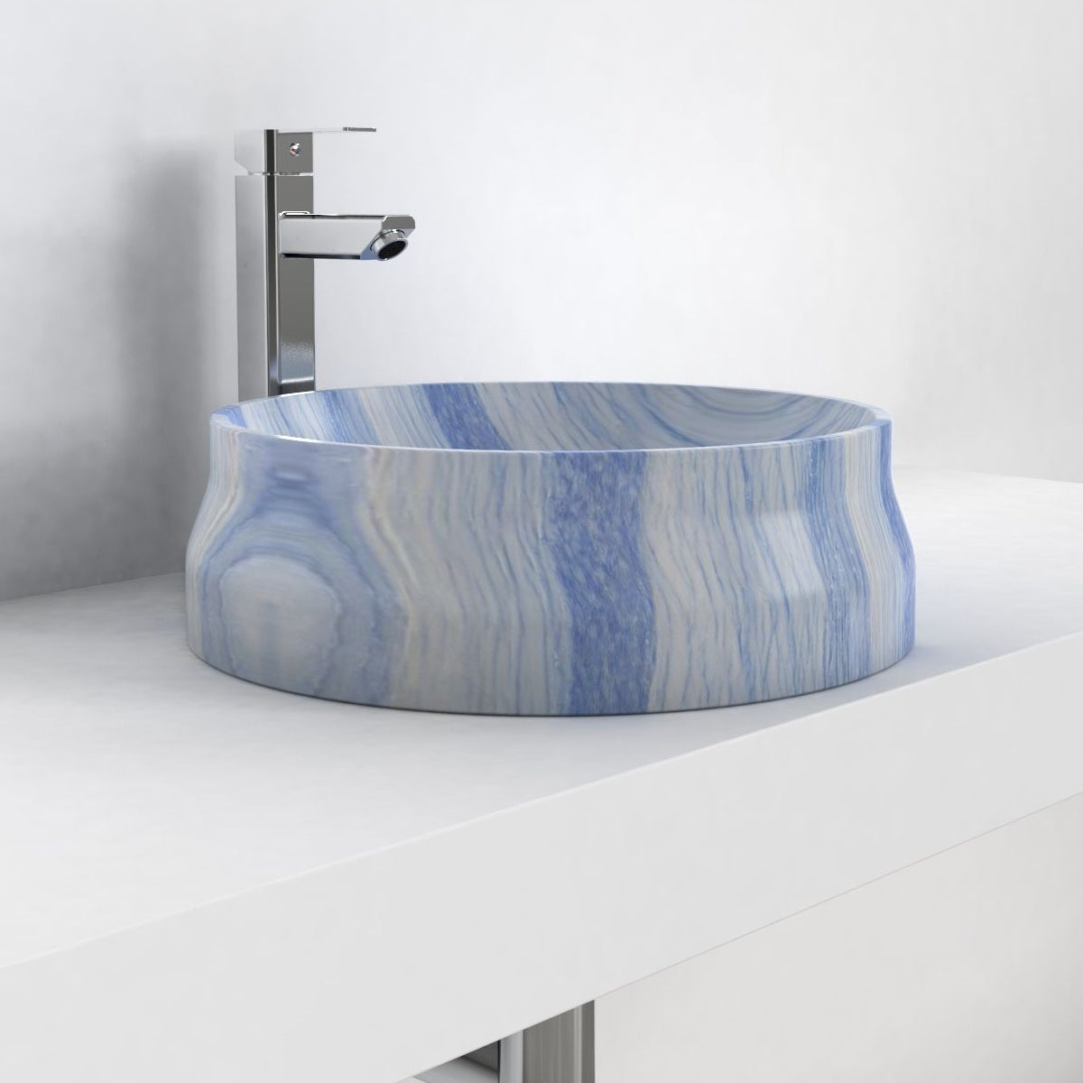 Shada Azura Blue Quartzite Vessel Sink, second countertop lifestyle setting