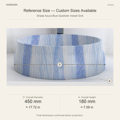 Shada Azura Blue Quartzite Vessel Sink reference overall dimensions in millimeters and inches