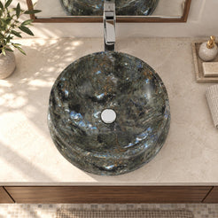 Shada Celestia Blue Quartzite Vessel Sink — overhead bathroom lifestyle