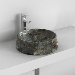 Shada Celestia Blue Quartzite Vessel Sink, interior, rim and material detail