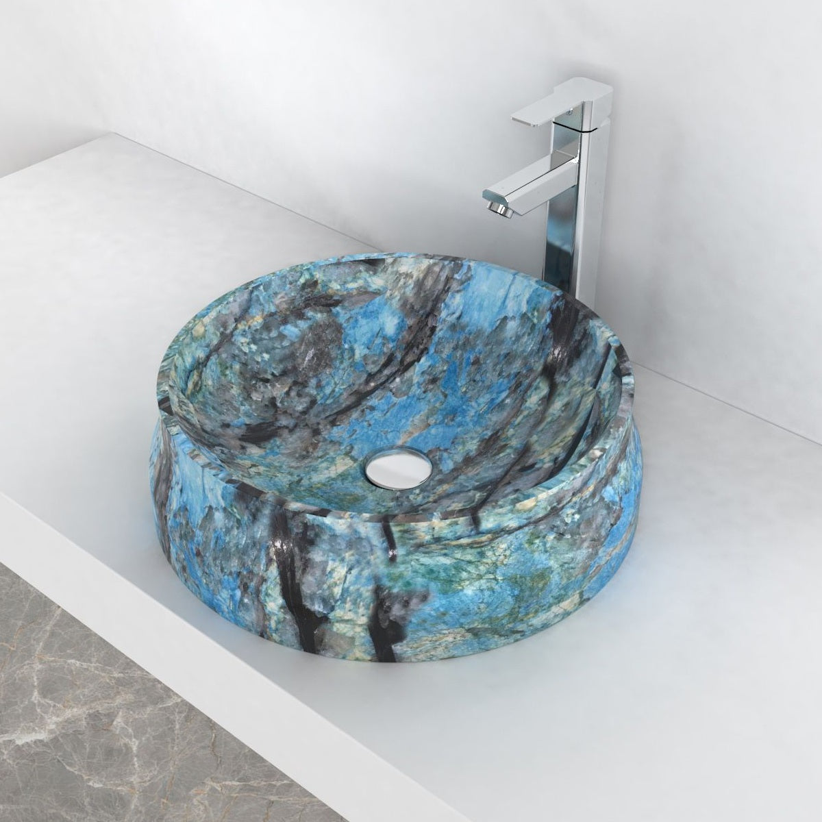 Shada Danube Blue Quartzite Vessel Sink, alternate countertop lifestyle angle