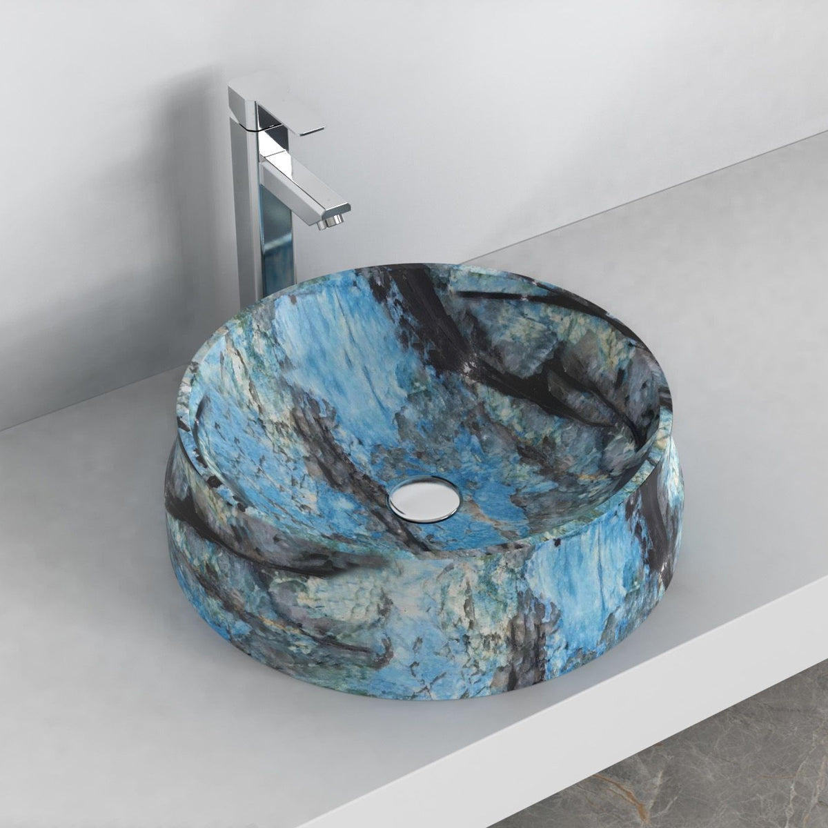 Shada Danube Blue Quartzite Vessel Sink, interior, rim and material detail