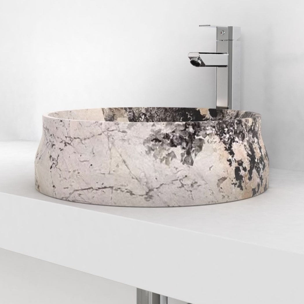 Shada Pandora Blanc Quartzite vessel sink, countertop hero lifestyle view