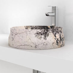 Shada Pandora Blanc Quartzite vessel sink, countertop hero lifestyle view