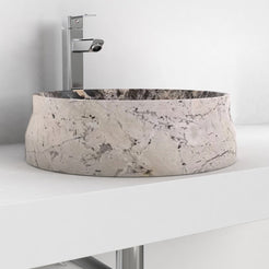 Shada Pandora Blanc Quartzite vessel sink, opposite countertop angle