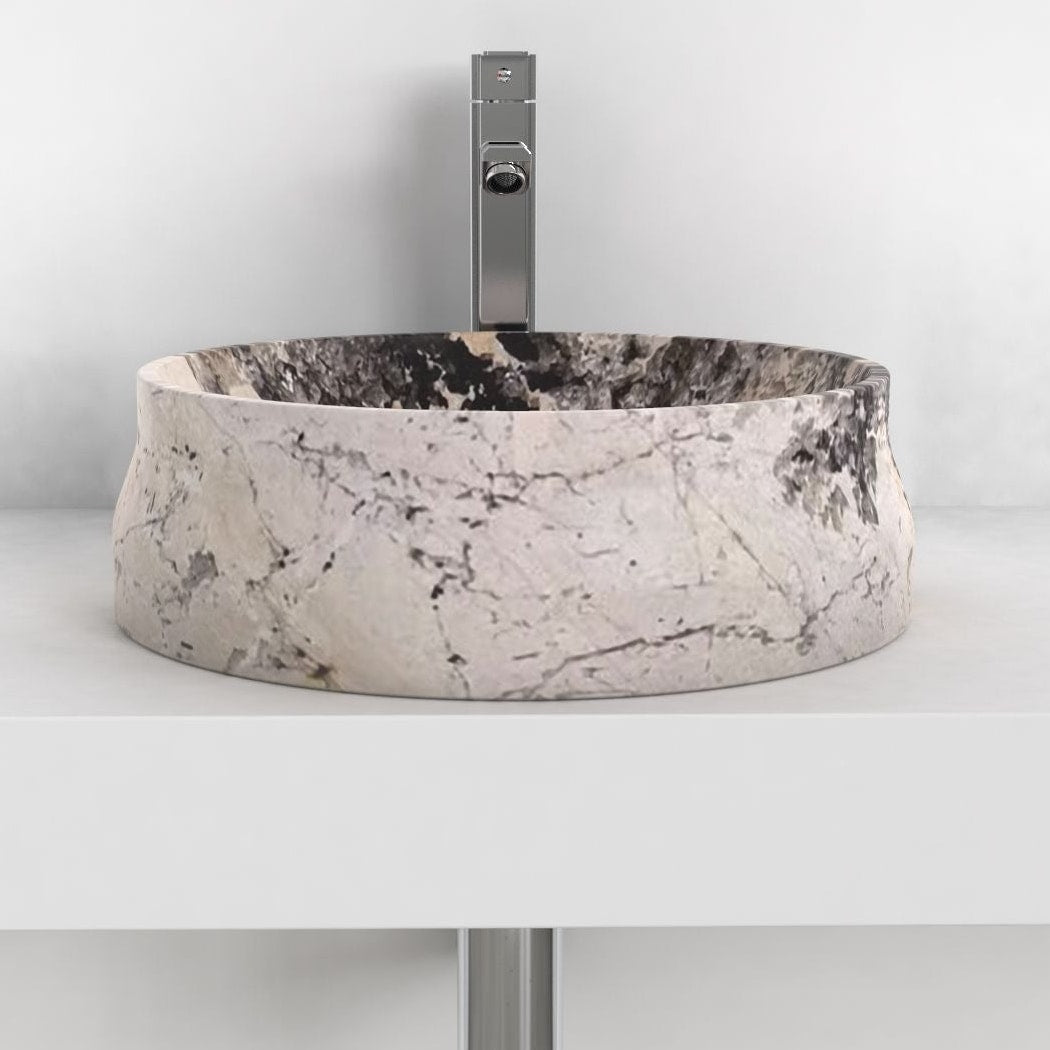 Shada Pandora Blanc Quartzite vessel sink, complete exterior profile
