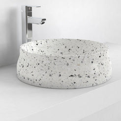 Shada white terrazzo vessel sink, countertop hero lifestyle view