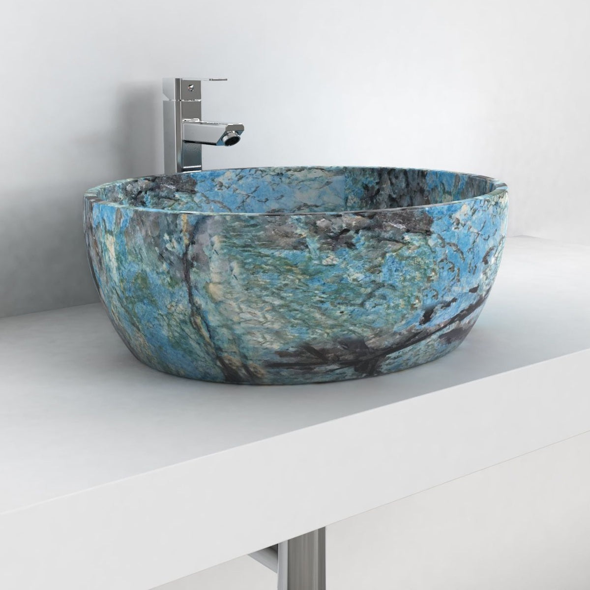 Shaden Danube Blue Quartzite Vessel Sink, second countertop lifestyle setting
