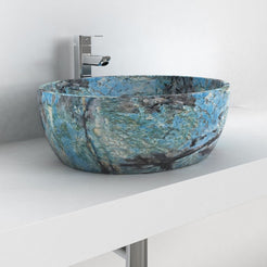 Shaden Danube Blue Quartzite Vessel Sink, second countertop lifestyle setting