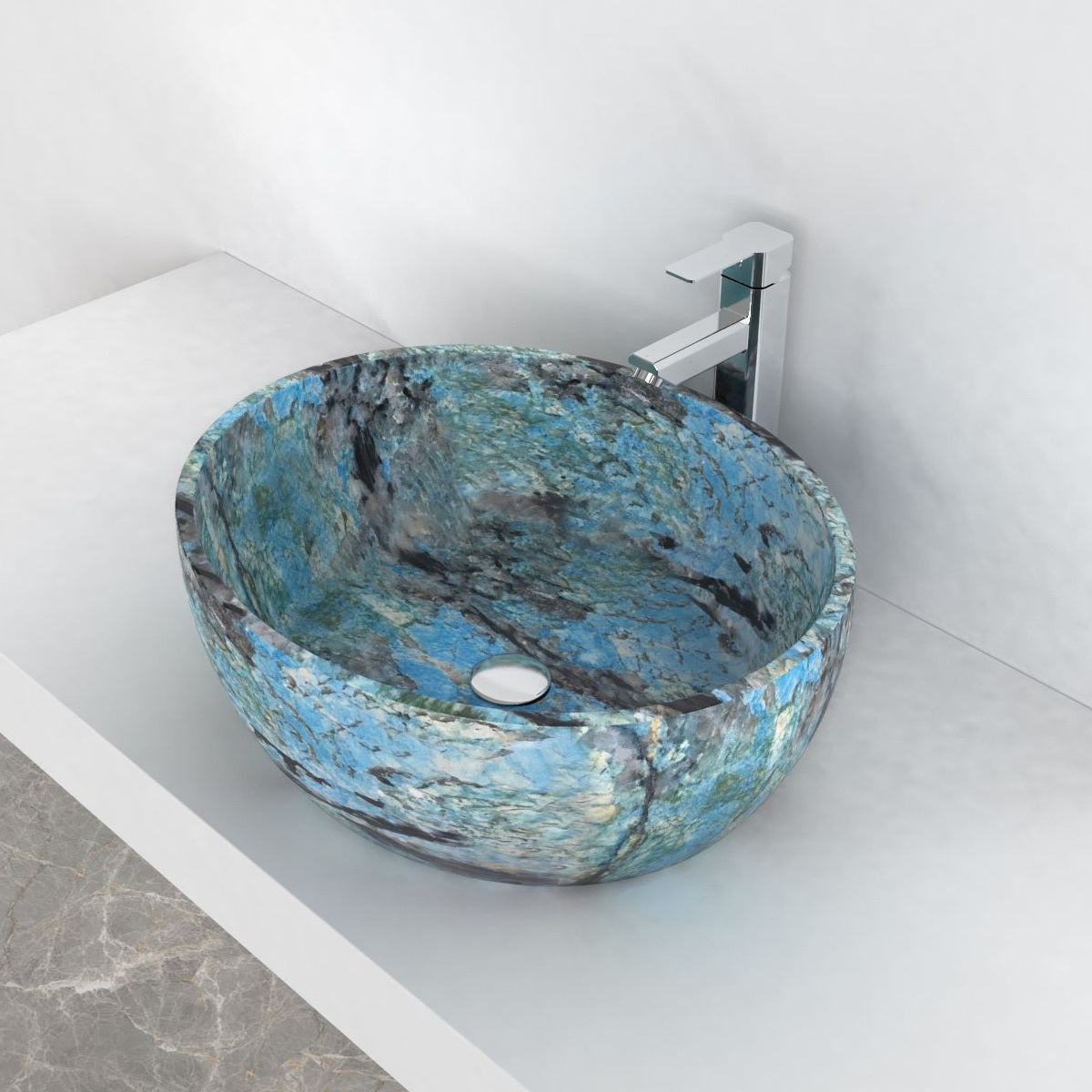 Shaden Danube Blue Quartzite Vessel Sink, alternate countertop lifestyle angle
