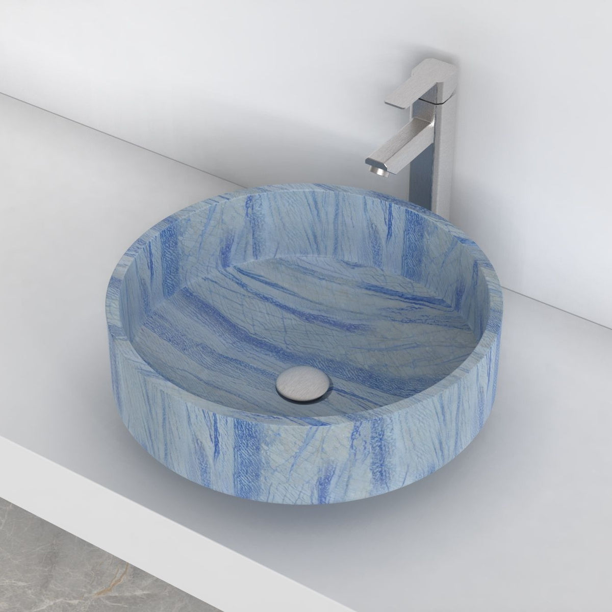 Shadi Azura Blue Quartzite Vessel Sink, interior, rim and material detail