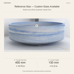 Shadi Azura Blue Quartzite Vessel Sink reference overall dimensions in millimeters and inches