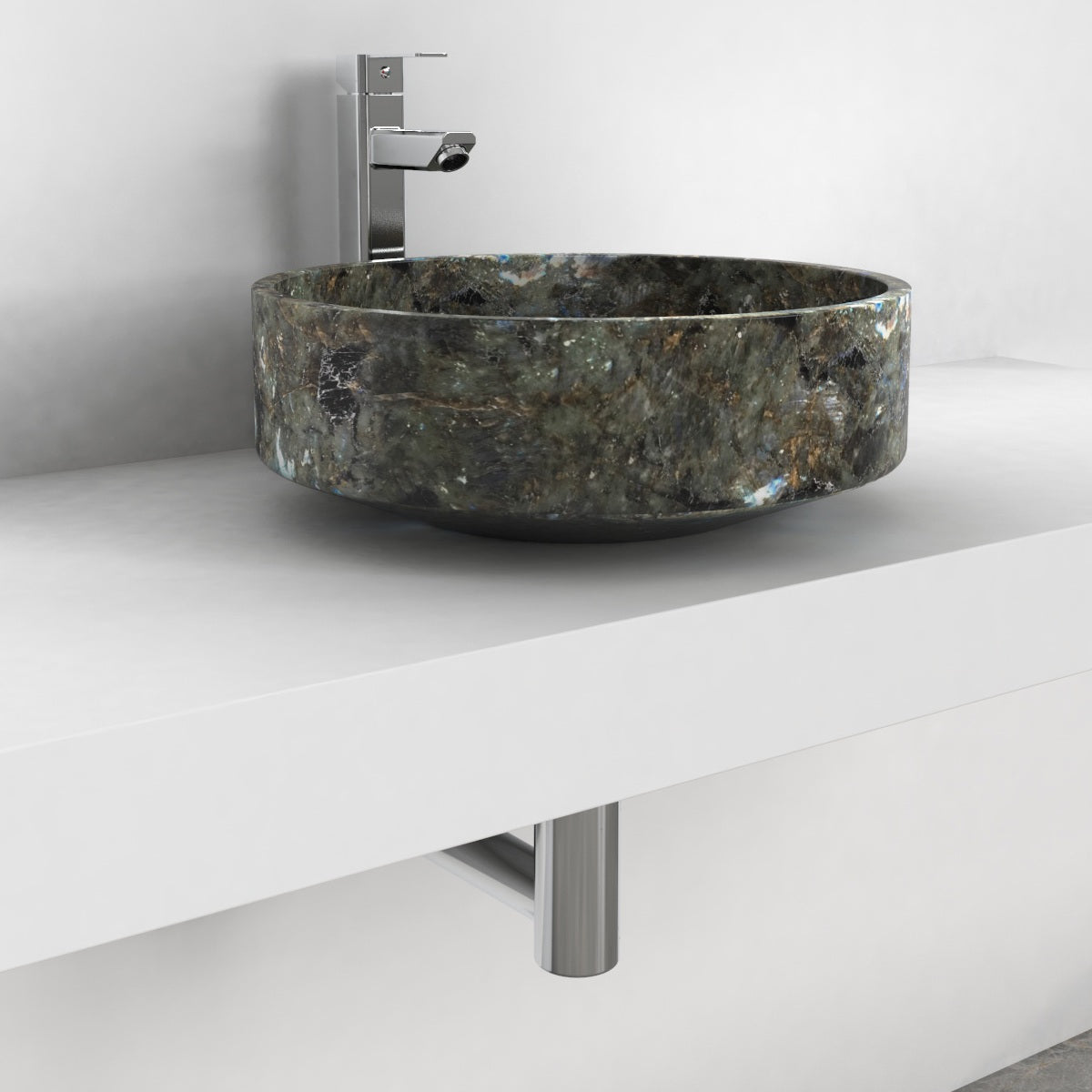Shadi Celestia Blue Quartzite Vessel Sink, second countertop lifestyle setting