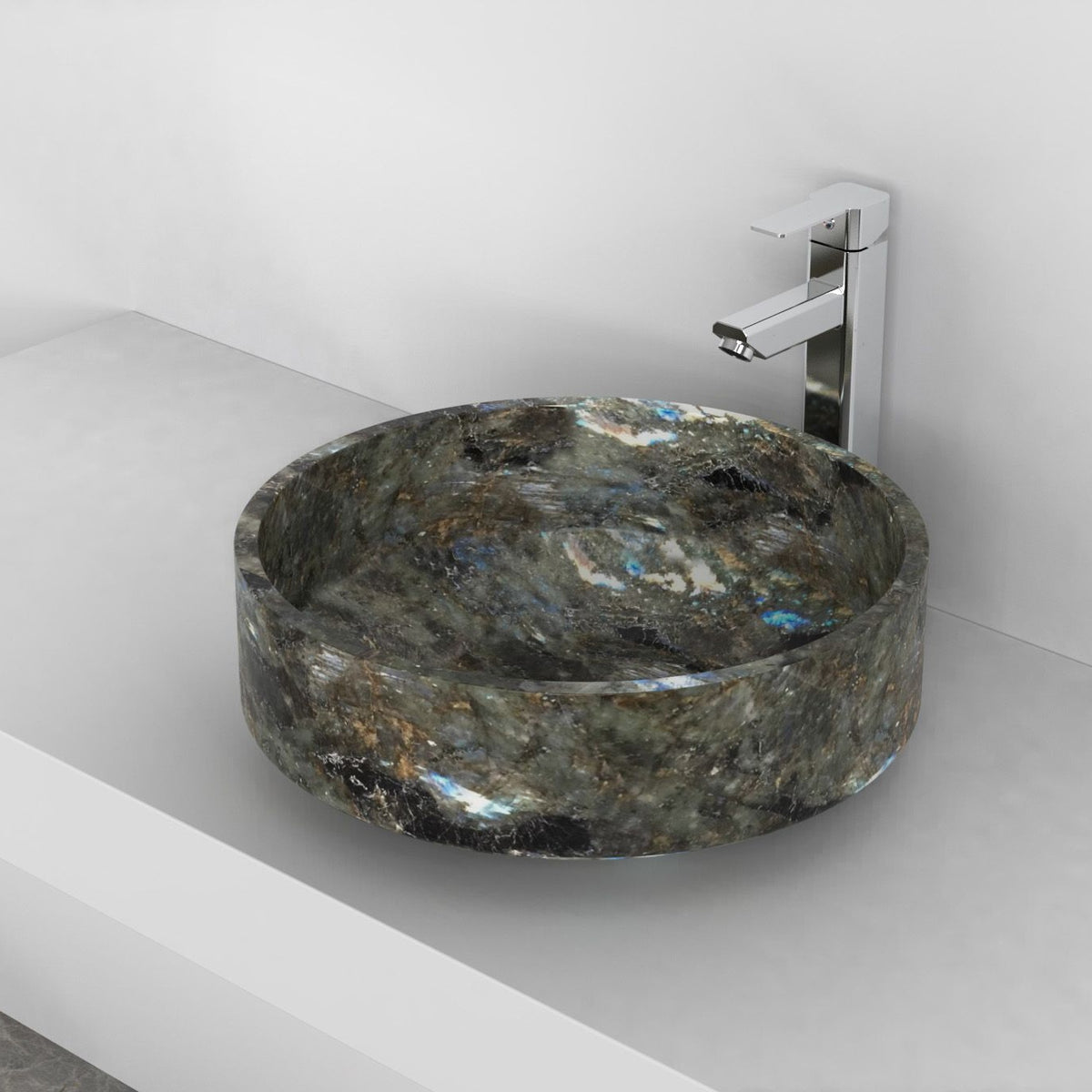 Shadi Celestia Blue Quartzite Vessel Sink, interior, rim and material detail