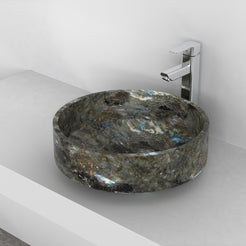 Shadi Celestia Blue Quartzite Vessel Sink, interior, rim and material detail