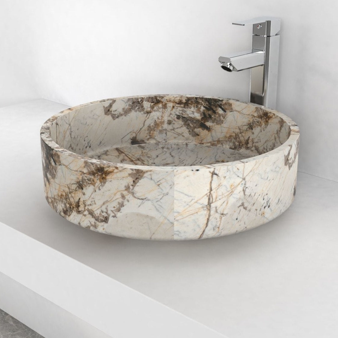Shadi Pandora Blanc Quartzite Vessel Sink, countertop hero lifestyle view