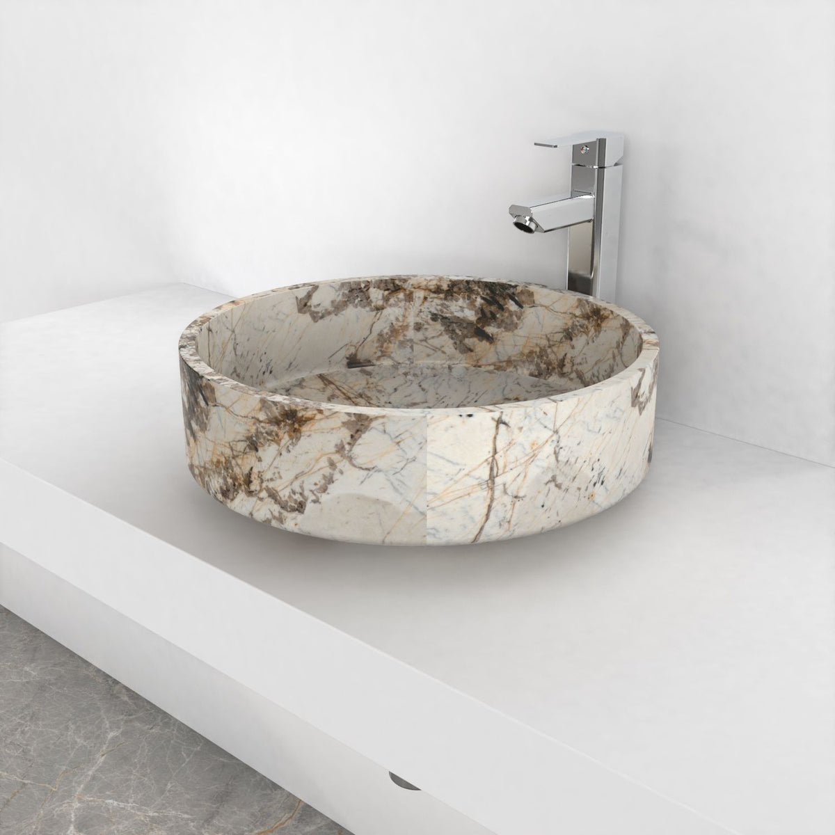 Shadi Pandora Blanc Quartzite Vessel Sink, countertop hero lifestyle view