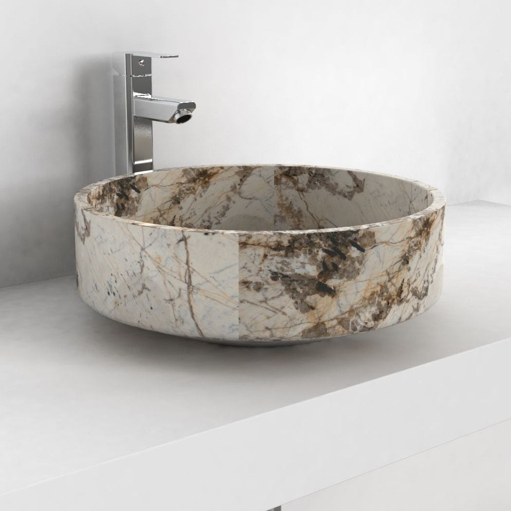 Shadi Pandora Blanc Quartzite Vessel Sink, second countertop view showing the rim and bowl
