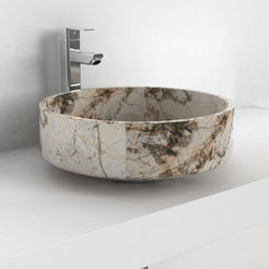 Shadi Pandora Blanc Quartzite Vessel Sink, second countertop view showing the rim and bowl
