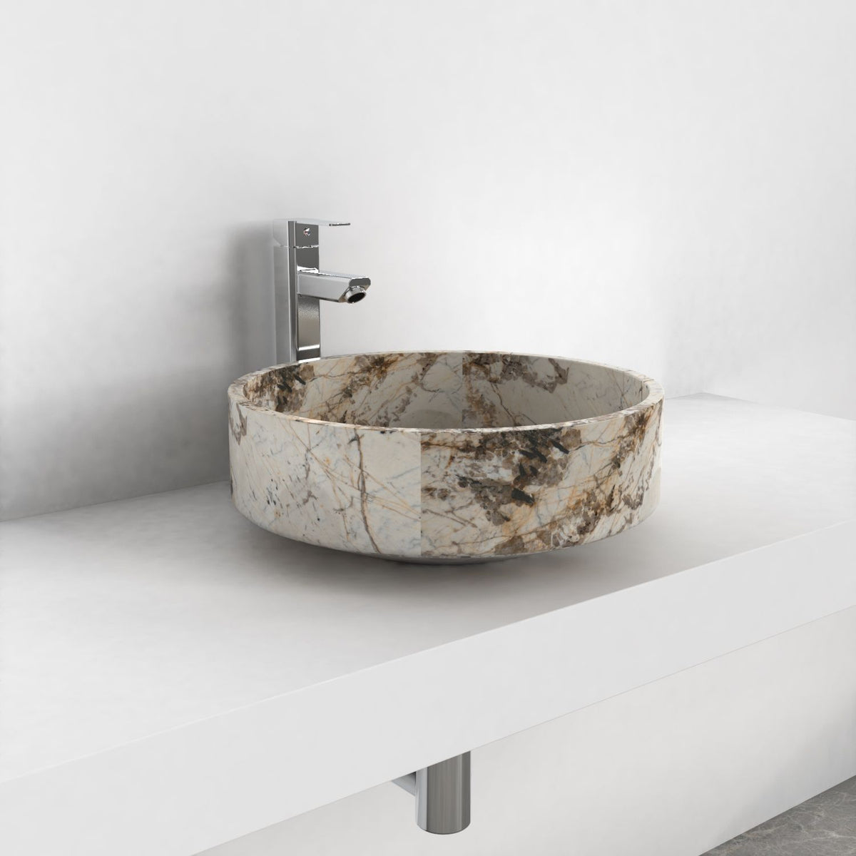 Shadi Pandora Blanc Quartzite Vessel Sink, second countertop view showing the rim and bowl