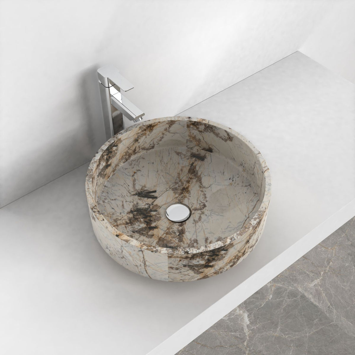 Shadi Pandora Blanc Quartzite Vessel Sink, alternate lifestyle view of the vessel