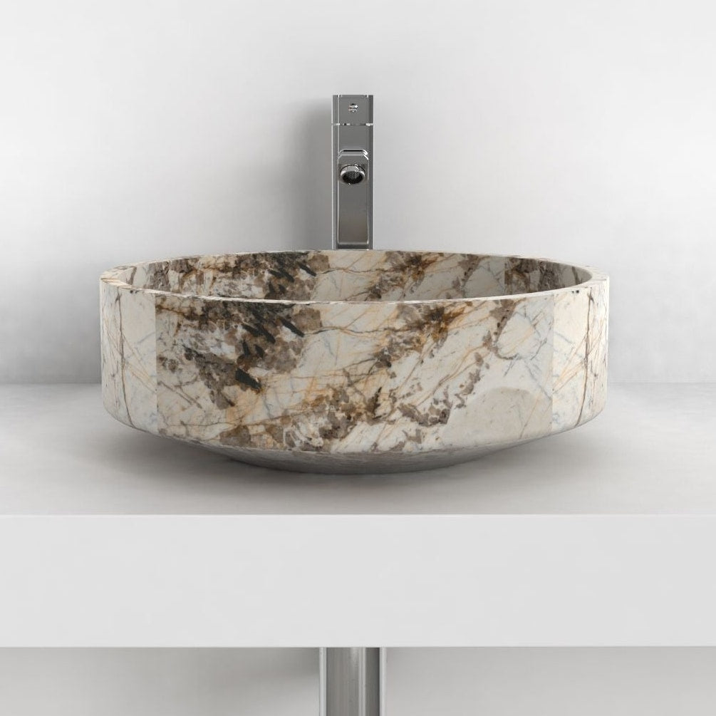 Shadi Pandora Blanc Quartzite Vessel Sink, overall bowl form and side profile