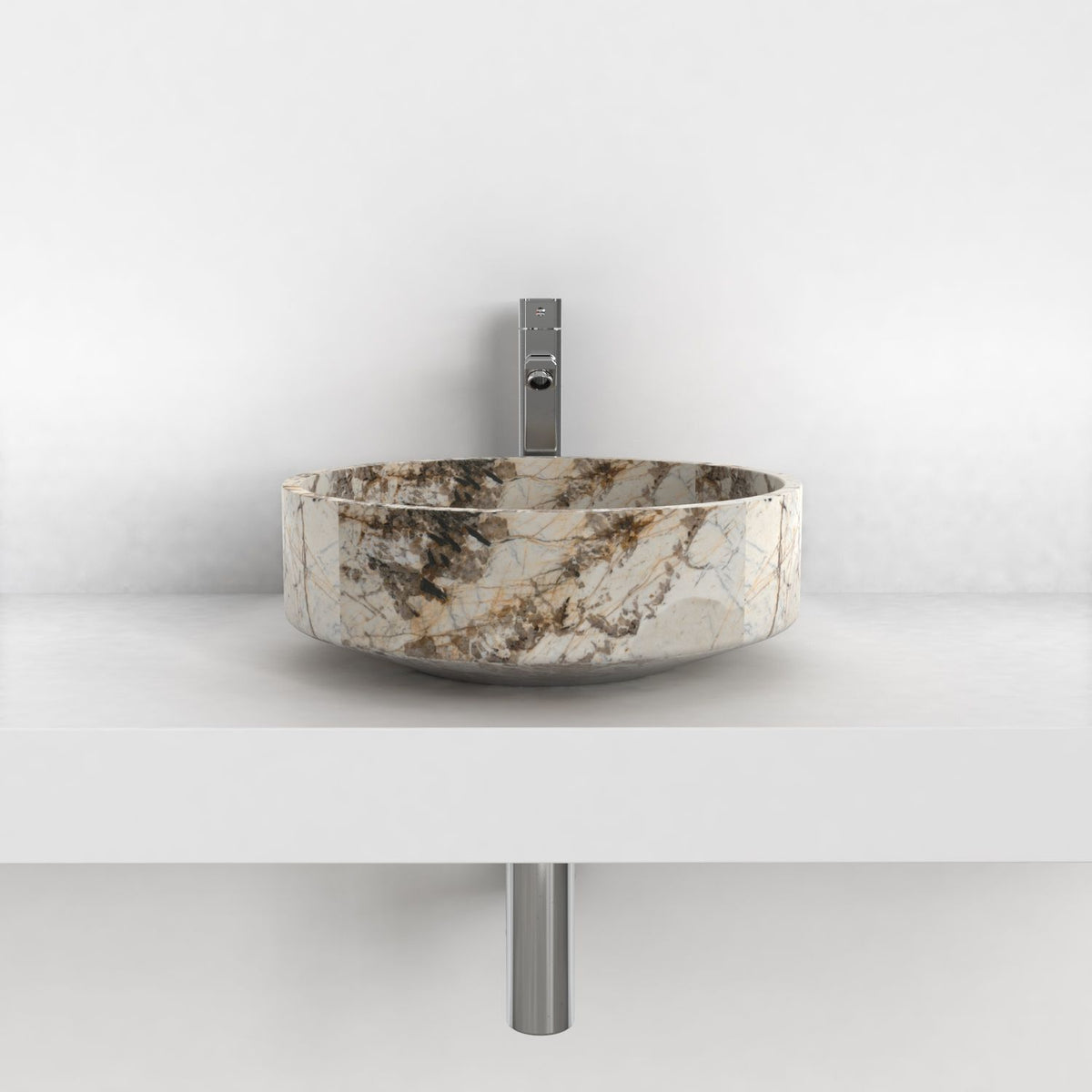 Shadi Pandora Blanc Quartzite Vessel Sink, overall bowl form and side profile