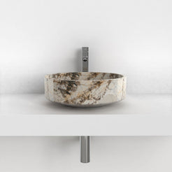 Shadi Pandora Blanc Quartzite Vessel Sink, overall bowl form and side profile