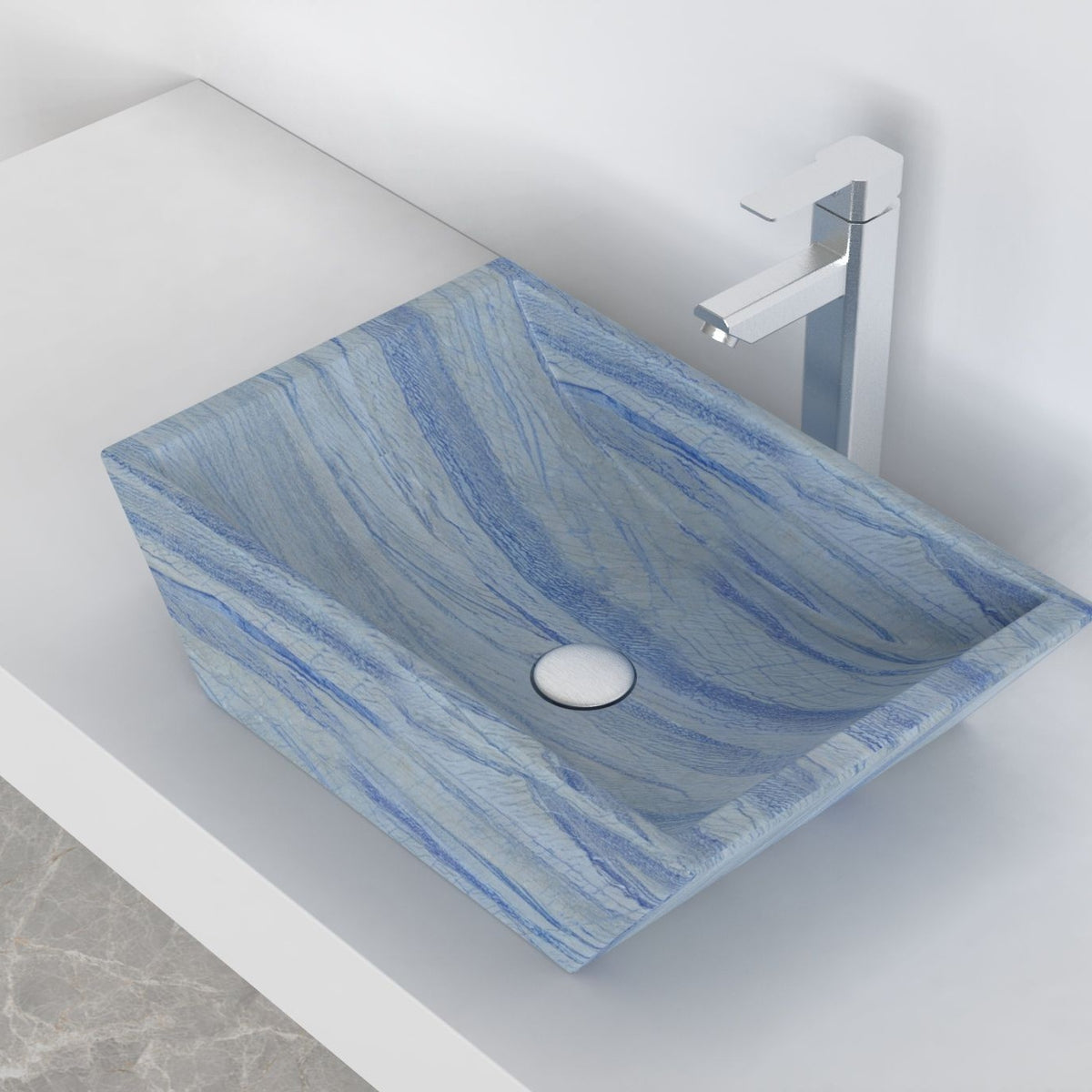 Shadiya Azura Blue Quartzite Vessel Sink, alternate countertop lifestyle angle