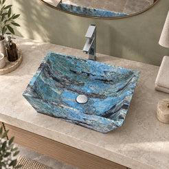 Shadiya Danube Blue Quartzite Vessel Sink — overhead bathroom lifestyle