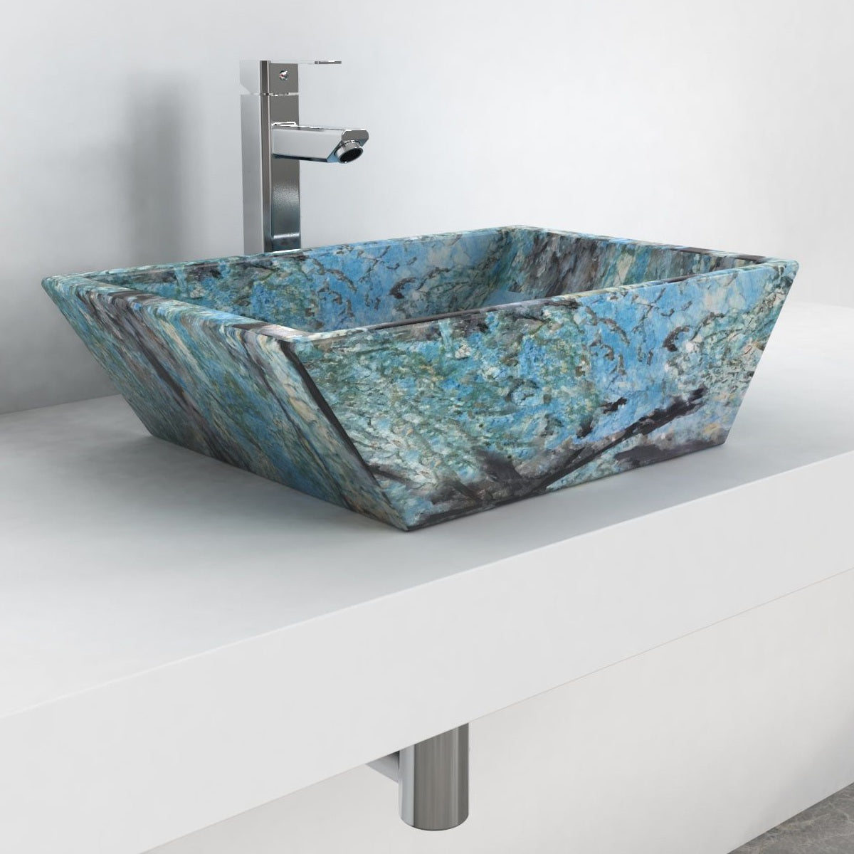 Shadiya Danube Blue Quartzite Vessel Sink, second countertop lifestyle setting