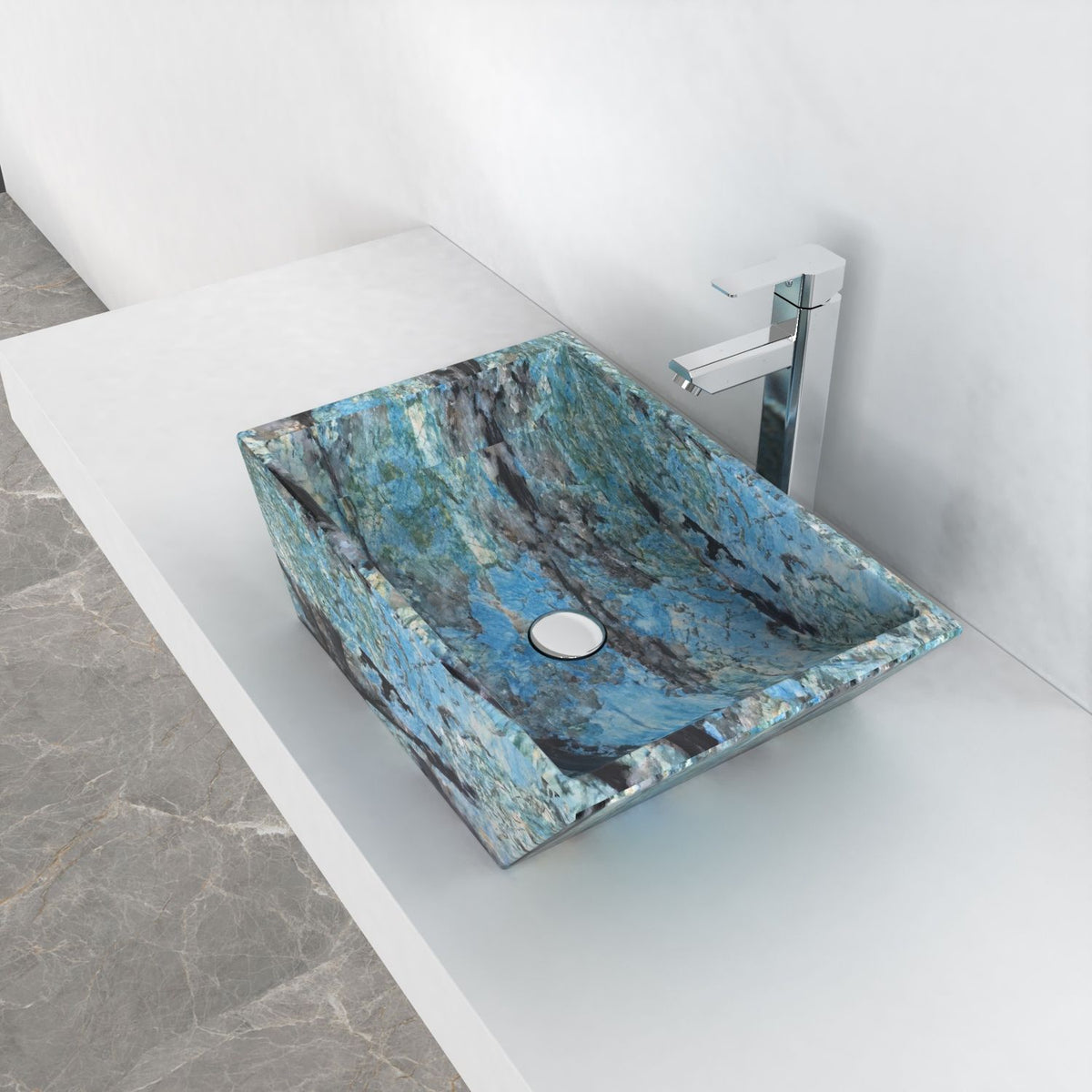 Shadiya Danube Blue Quartzite Vessel Sink, alternate countertop lifestyle angle