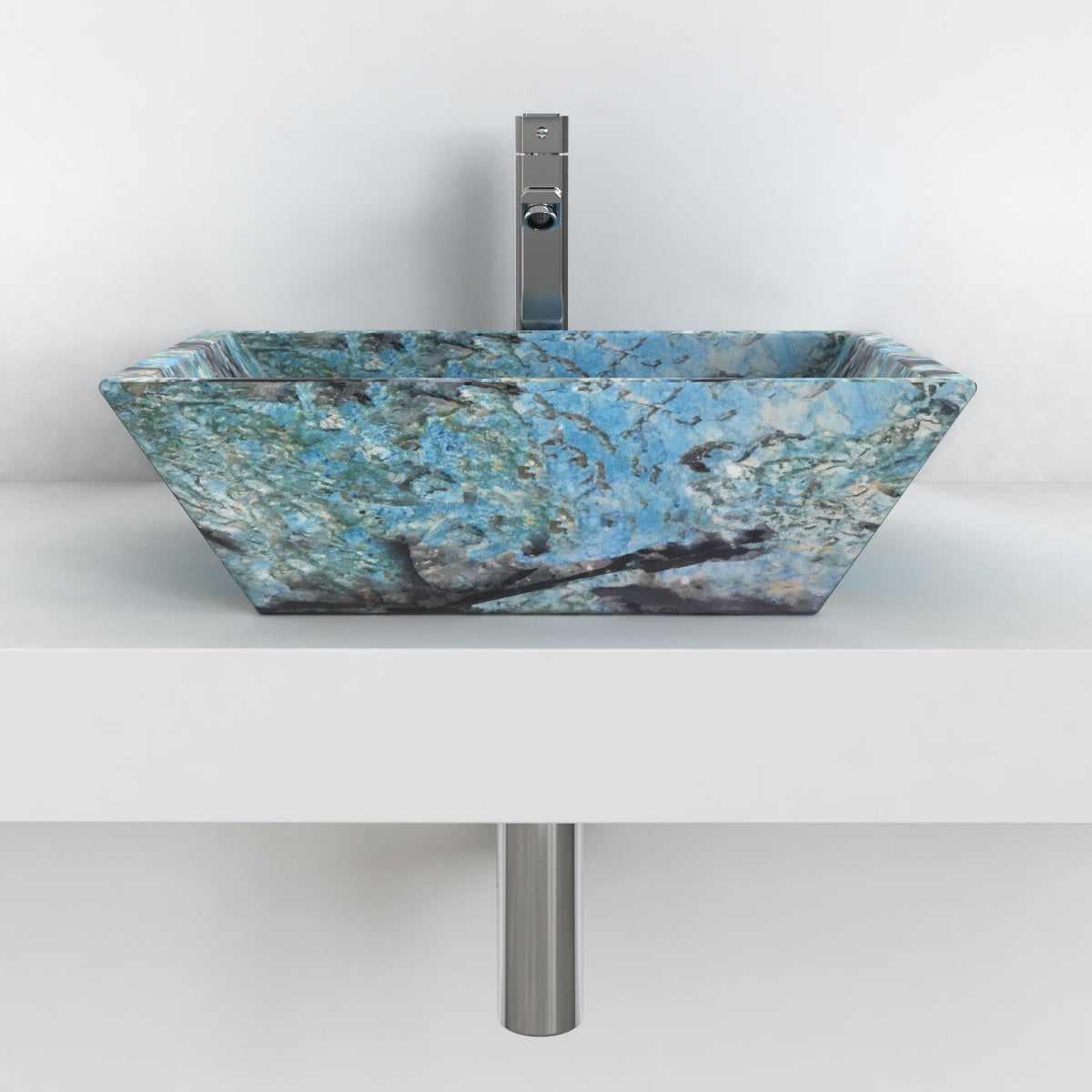 Shadiya Danube Blue Quartzite Vessel Sink, overall shape and side profile