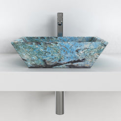 Shadiya Danube Blue Quartzite Vessel Sink, overall shape and side profile