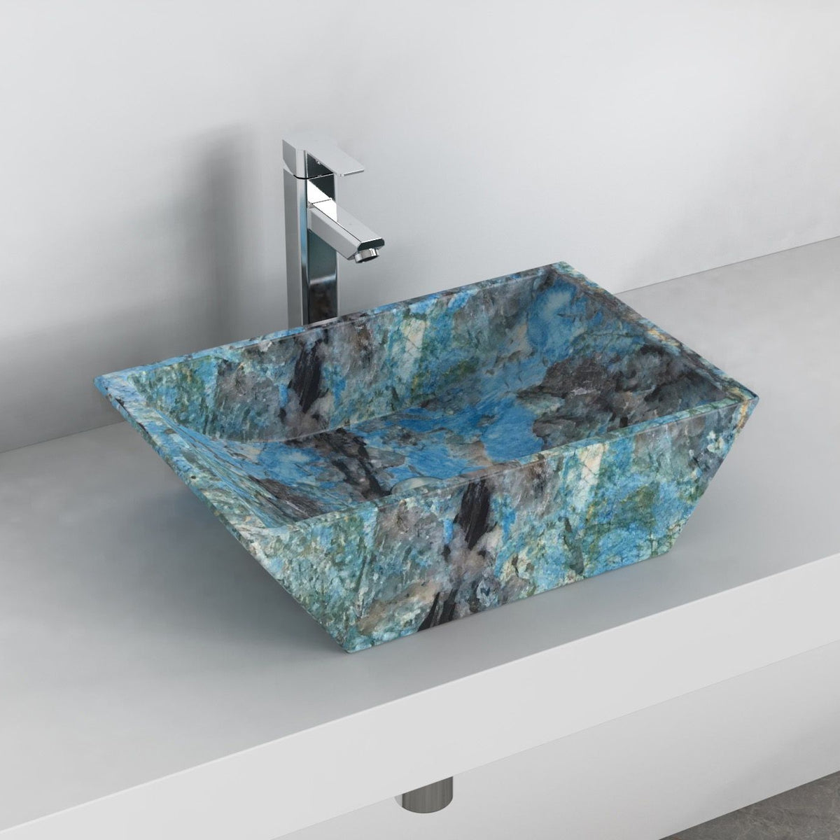 Shadiya Danube Blue Quartzite Vessel Sink, interior, rim and material detail