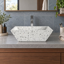 Shadiya White Terrazzo Vessel Sink — low frontal bathroom lifestyle