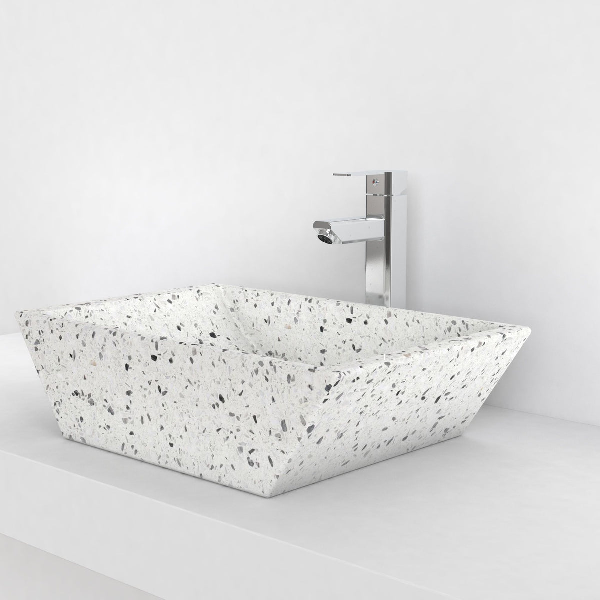 Shadiya White Terrazzo Vessel Sink, countertop hero lifestyle view