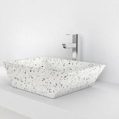 Shadiya White Terrazzo Vessel Sink, countertop hero lifestyle view