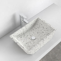Shadiya White Terrazzo Vessel Sink, second countertop view showing the rim and bowl