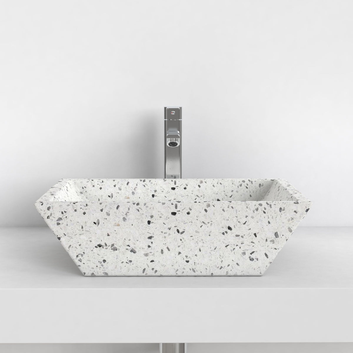 Shadiya White Terrazzo Vessel Sink, overall bowl form and side profile