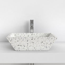 Shadiya White Terrazzo Vessel Sink, overall bowl form and side profile