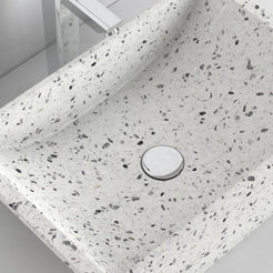 Shadiya White Terrazzo Vessel Sink, interior, material and drain area detail